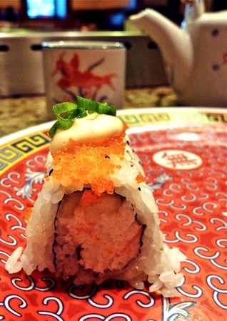 A plated sushi roll.の写真素材