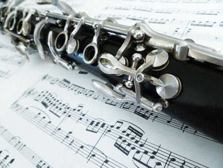 Sheet music with a diagonal view of the clarinet.の写真素材