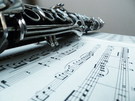 Sheet music with a lengthened view of the clarinet.の写真素材