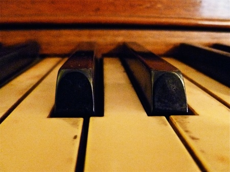 A close up view of the piano keys.の写真素材
