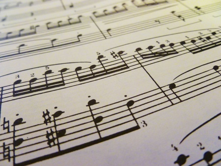 A diagonal view of sheet music.の写真素材