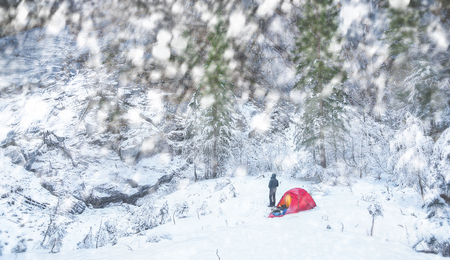 Camping during the winter.の写真素材