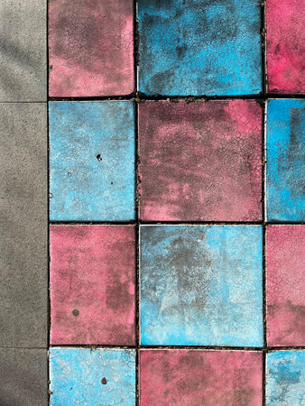Sidewalk with pink and blue blocksの写真素材