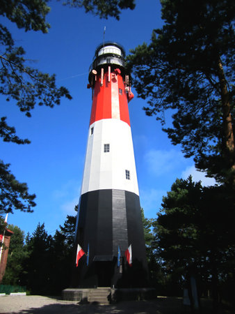 Stilo Lighthouse - a lighthouse on the Polish Baltic coast. Picture taken in 2013 in Ostenikのeditorial素材