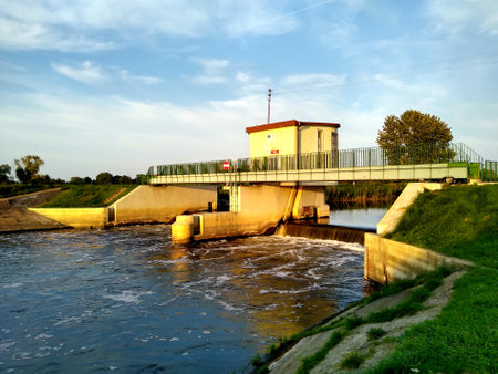 Weir on the Narew River in Tykocin, September 2020, Tykocin, Polandのeditorial素材