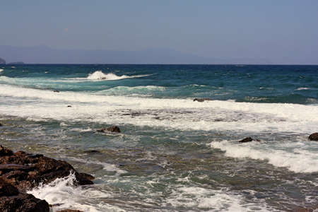 View of the blue Adriatic Sea from the beach in Croatia, sunny day
