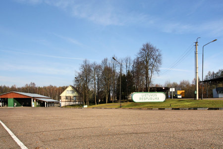 "Republic of Lithuania" - sign at the border crossing between Poland and Lithuania in Ogrodniki, November 2013, Ogrodniki, Polandのeditorial素材