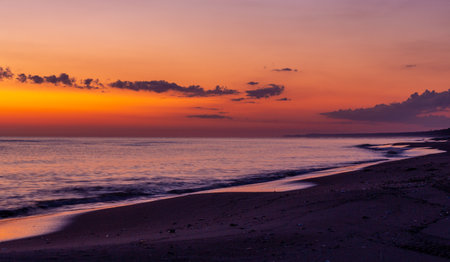 Sunrise on the beach of the Baltic Seaの写真素材