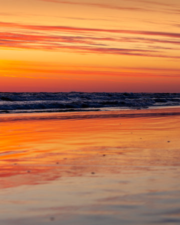 Sunrise on the beach of the Baltic Sea in the Polandの写真素材