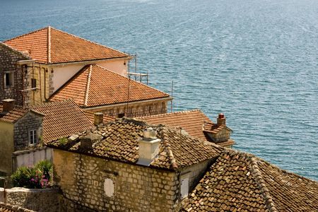Tiled roofs in the hertzeg-novi, montenegroの写真素材