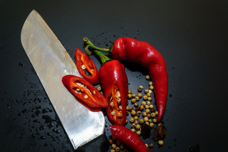 Red  Hot Chilli peppers with isolated by black background.の写真素材
