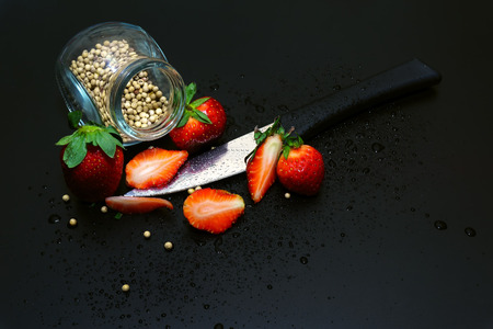 Strawberry with black back ground.の写真素材