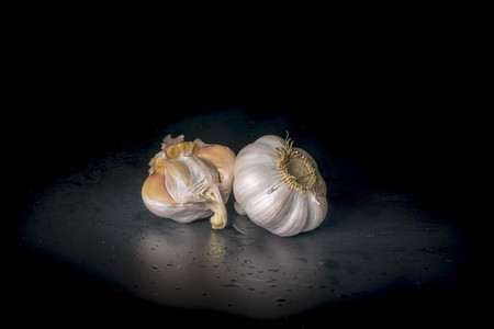 Garlic  on black backgroundの写真素材