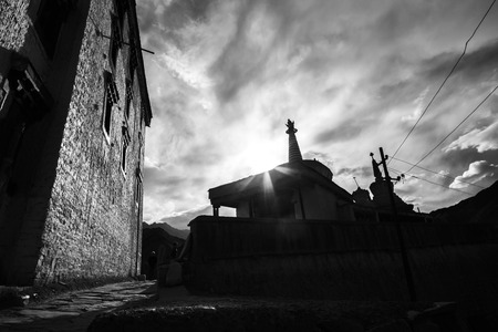 India, 27 NOV 2017, Sham Valley Ladakh, Buddhist temple on top oh mountain at Sham Valley Ladakh.のeditorial素材
