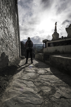 India, 27 NOV 2017, Sham Valley Ladakh, Buddhist temple on top oh mountain at Sham Valley Ladakh.のeditorial素材