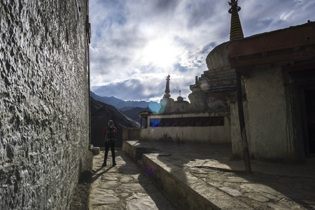 India, 27 NOV 2017, Sham Valley Ladakh, Buddhist temple on top oh mountain at Sham Valley Ladakh.のeditorial素材
