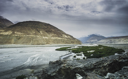 Scenery during our journey to Pangong Lake Ladakh India, with mountain and valley.の写真素材