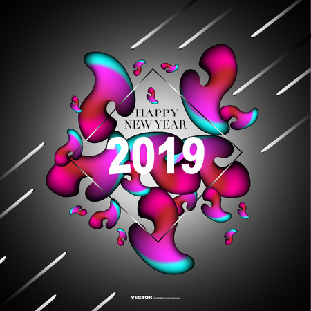 2019 New Year calligraphy with colorful oil or acrylic paint design element for greeting card, flyers, leaflets, postcards and posters. Vector illustration.のイラスト素材