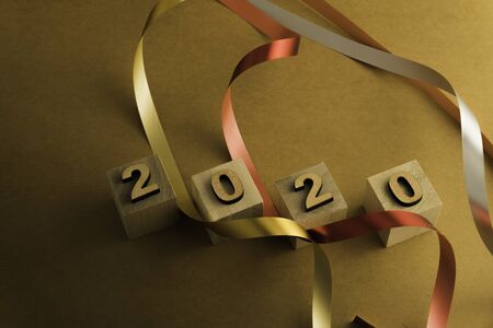 Happy New Year 2020. Symbol from number 2020 on brown backgroundの写真素材