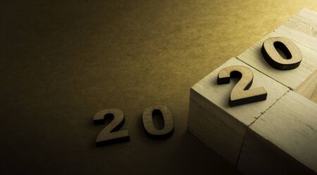Happy New Year 2020. Symbol from number 2020 on brown backgroundの写真素材