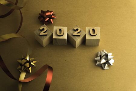 Happy New Year 2020. Symbol from number 2020 on brown backgroundの写真素材