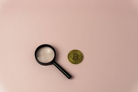 Top view of Bitcoin on colorful backgound. Business concept with copy space.の写真素材