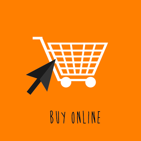 Shopping cart with mouse pointer on flat style, editable vector designのイラスト素材