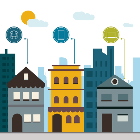 Smart city concept with building icon design, vector illustration 10 eps graphic.のイラスト素材