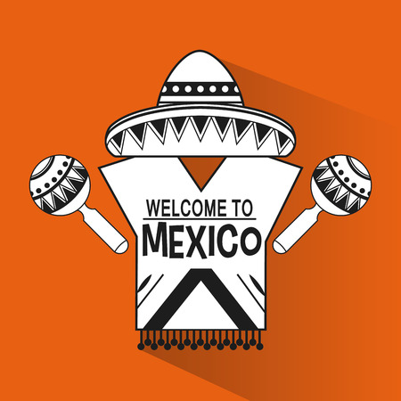 Mexico culture icons in flat design style, vector illustrationのイラスト素材