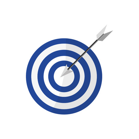 white and blue bullseye with arrow in center vector illustration isolated over whiteのイラスト素材
