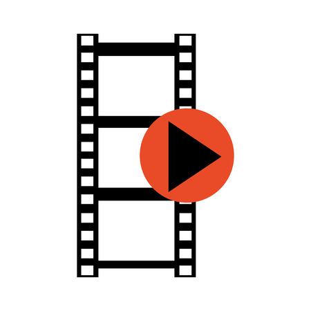black and white film roll with red play icon in its border isolated over whiteのイラスト素材