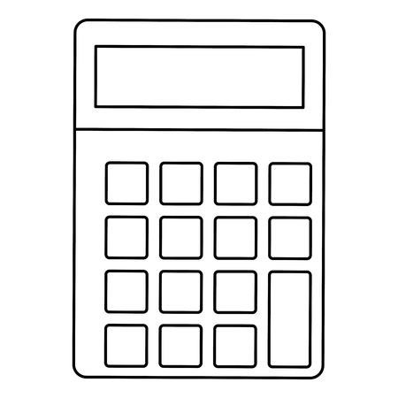 simple black line calculator with buttons and screen vector illustration isolated over whiteのイラスト素材