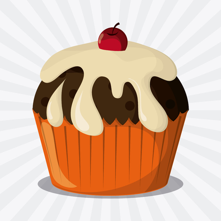 Decorated Cupcake with bakery cream design over striped backgroundのイラスト素材