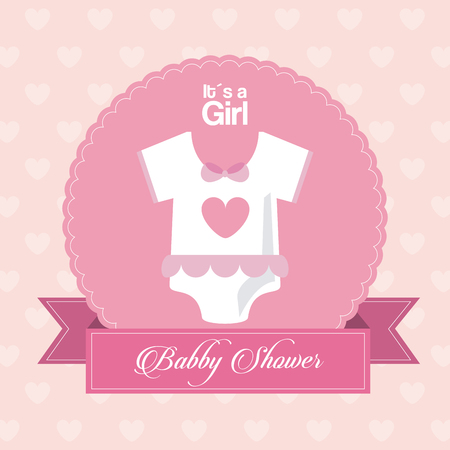 Baby Shower represented by cloth design, decorated and pink background with text insideのイラスト素材