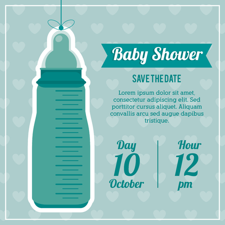 Baby Shower represented by baby bottle design, decorated and blue background with text insideのイラスト素材