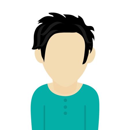 caucasian black hair male avatar without facial features wearing blue sweatshirt vector illustrationのイラスト素材