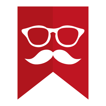 classic frame glasses with mustache below over red banner vector illustrationのイラスト素材