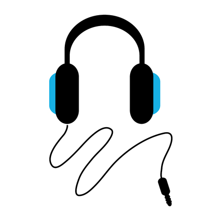 black and blue headphones with cord vector illustrationのイラスト素材