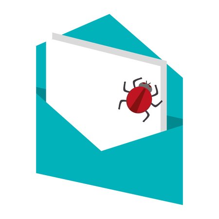 open blue envelope with paper document and red bug coming out vector illustrationのイラスト素材
