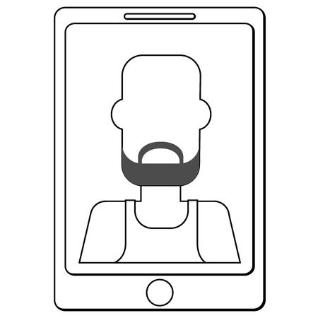 cellphone with bearded bald man with sleeveless top on screen vector illustrationのイラスト素材