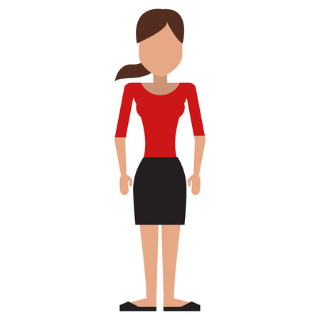 full body avatar of woman wearing black skirt red top and pony tail vector illustrationのイラスト素材