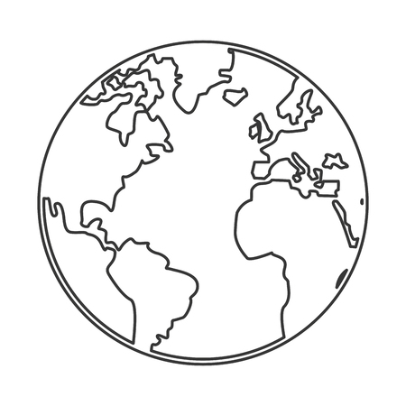 simple black line earth globe with distinction between earth and land vector illustrationのイラスト素材