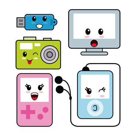 technology cartoon icon. Happy expression.   isolated and flat backgroundのイラスト素材