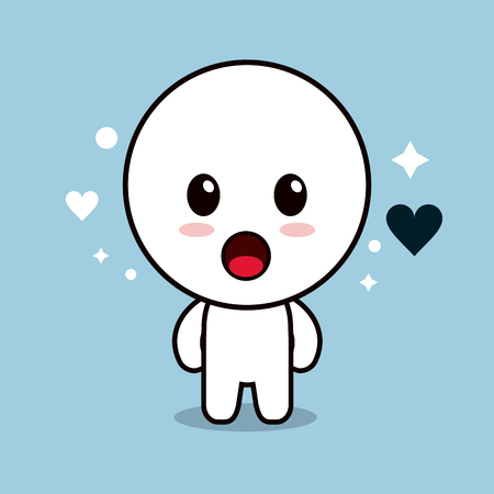 circle cartoon icon. Happy expression. blue and flat backgroundのイラスト素材