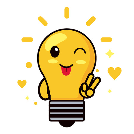 light bulb cartoon icon. Happy expression.  isolated and flat backgroundのイラスト素材