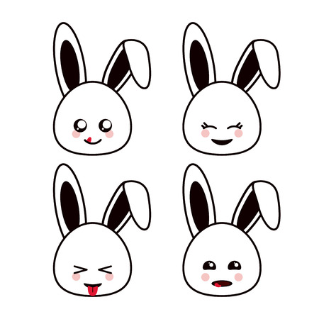 rabbit cartoon icon. Happy expression. isolated and flat backgroundのイラスト素材