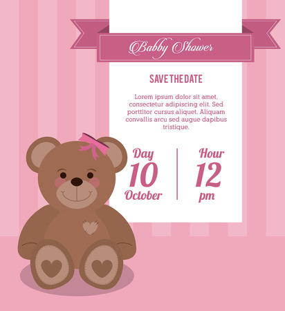 Baby Shower represented by teddy bear design, decorated and pink backgroundのイラスト素材