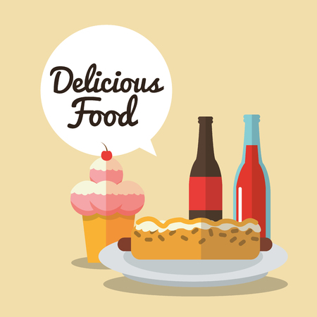 Delicius Food represented by hot dog and ice cream  icon over pastel and flat backgroundのイラスト素材
