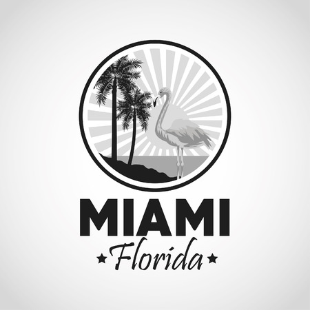 Miami Florida concept represented by Palm tree plant and flamingo design. isolated and flat backgroundのイラスト素材