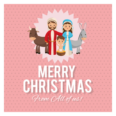Manger represented by Holy family icon over frame and pastel background. Merry Christmas design.のイラスト素材